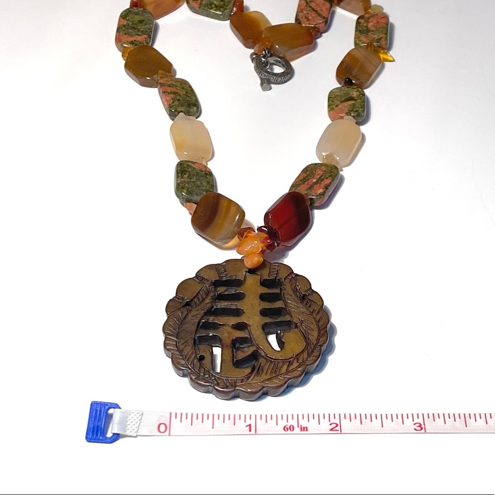 Carved Asian Medallion Necklace w/ Gemstone Beads - Picture 16 of 16